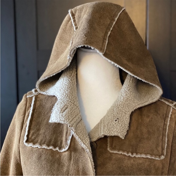 Gap Tan Suede Coat with Hood - Size Small - Picture 2 of 16